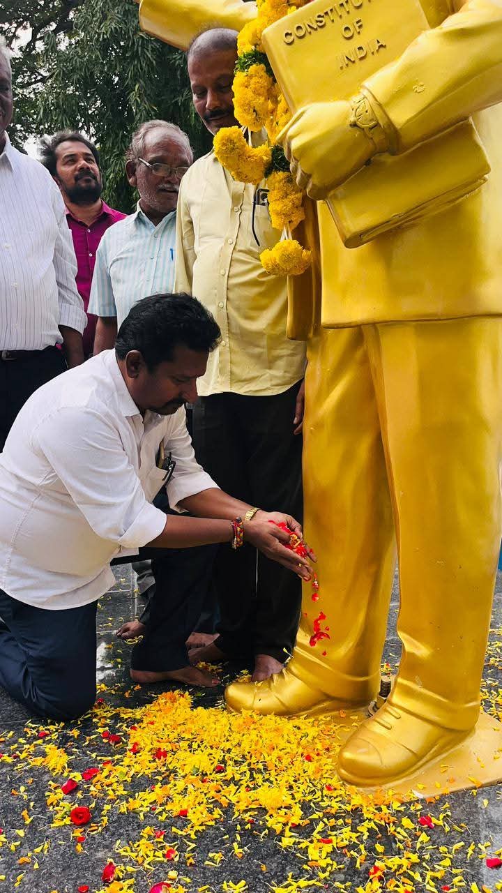 Floral tribute at the Ambedkar statue